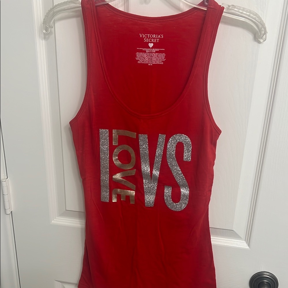 Victoria's Secret Red Graphic “I LOVE VS” Fitted Sleeveless Tank Top